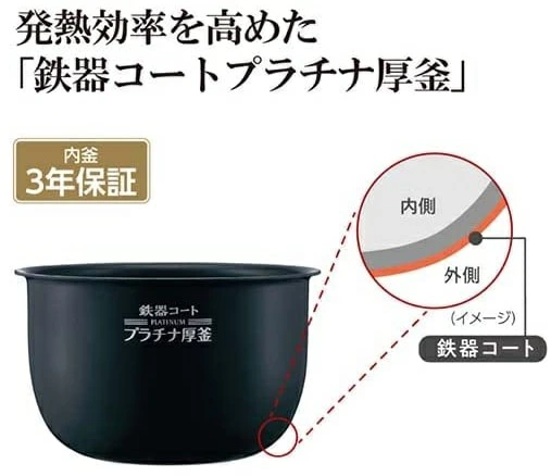 金属釜：熱伝導率が高く炊きムラができにくい。早炊きメインの人におすすめ