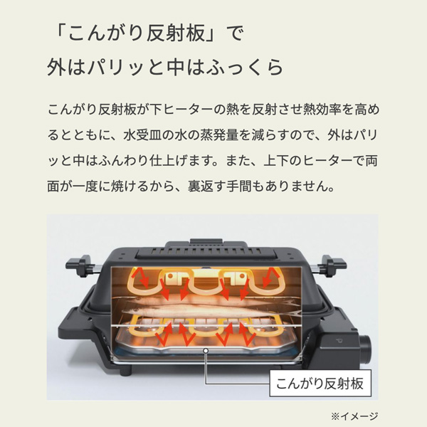 魚を裏返す手間なしで調理できる「両面焼き機能」